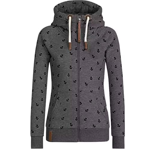 Newbestyle Jacke Damen Sweatjacke Hoodie Sweatshirt Oberteile Damen Pullover Kapuzenpullover Pulli mit Reissverschluss,Dark Grey,XL von Newbestyle
