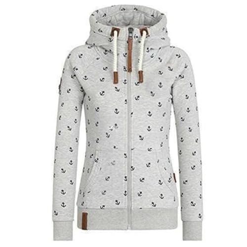Newbestyle Jacke Damen Sweatjacke Hoodie Sweatshirt Oberteile Damen Pullover Kapuzenpullover Pulli mit Reissverschluss,Light Grey,S von Newbestyle