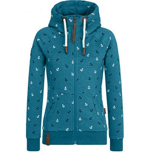 Newbestyle Jacke Damen Sweatjacke Hoodie Sweatshirt Oberteile Damen Pullover Kapuzenpullover Pulli mit Reissverschluss,Turquoise,L von Newbestyle