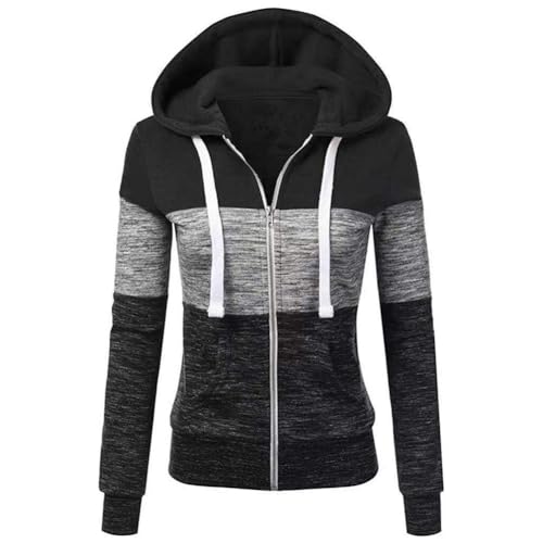 Newbestyle Jacke Damen Sweatjacke Hoodie Sweatshirt Pullover Oberteile Kapuzenpullover, Black Grey,XS von Newbestyle
