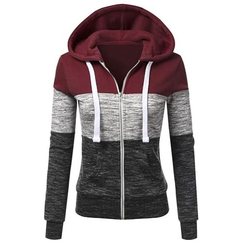 Newbestyle Jacke Damen Sweatjacke Hoodie Sweatshirt Pullover Oberteile Kapuzenpullover,Wine Red,L von Newbestyle