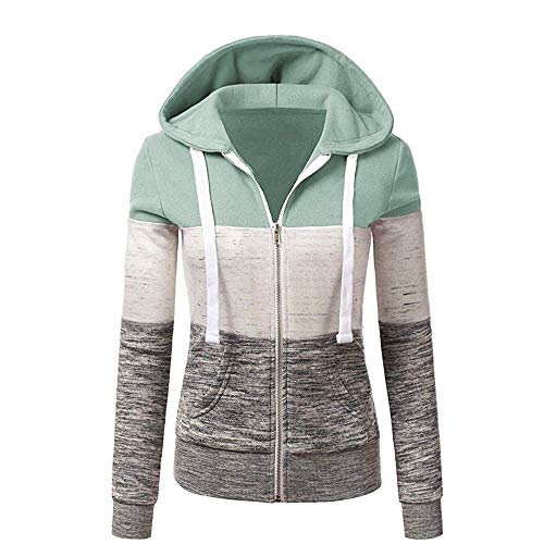 Newbestyle Jacke Damen Sweatjacke Hoodie Sweatshirt Pullover Oberteile Kapuzenpullover V Ausschnitt Patchwork Pulli mit Kordel und Zip (Hellgrün, 2X-Large) von Newbestyle