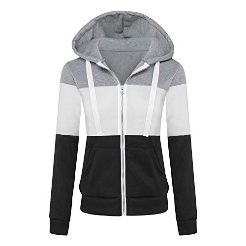 Newbestyle Jacke Damen Sweatjacke Hoodie Sweatshirtjacke Pullover Oberteile Kapuzenpullover,Grau-weiß-schwarz,M von Newbestyle