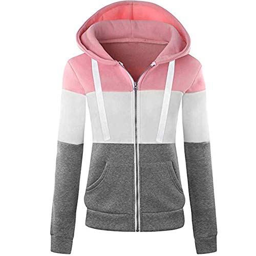 Newbestyle Jacke Damen Sweatjacke Hoodie Sweatshirtjacke Pullover Oberteile Kapuzenpullover,Rosa,L von Newbestyle