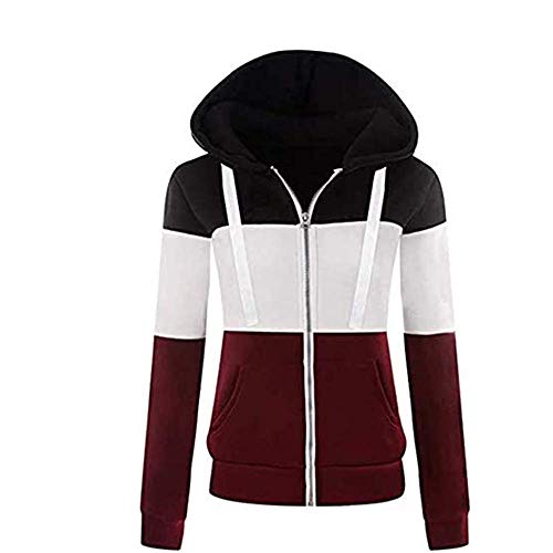 Newbestyle Jacke Damen Sweatjacke Hoodie Sweatshirtjacke Pullover Oberteile Kapuzenpullover,Schwarz-weiß-rot,S von Newbestyle