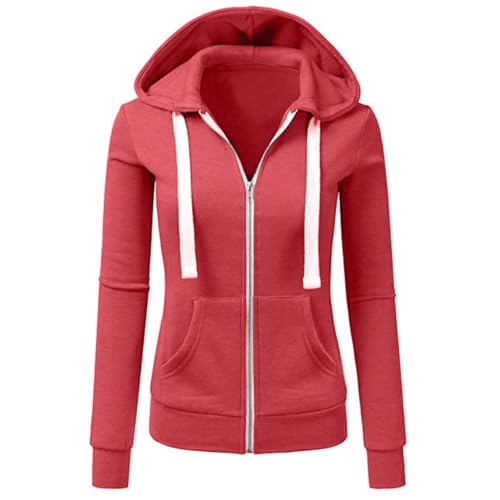 Newbestyle Jacke Damen Sweatjacke Hoodie Sweatshirtjacke Pullover Oberteile Kapuzenpullover,Reinrot,M von Newbestyle
