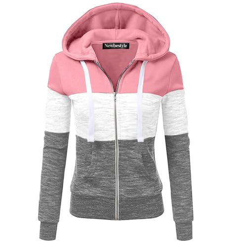Newbestyle Jacke Damen Sweatjacke Hoodie Sweatshirtjacke Pullover Oberteile Kapuzenpullover,Rosa,XL von Newbestyle