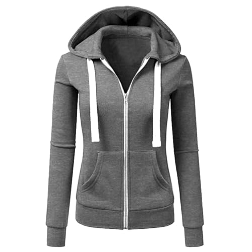 Newbestyle Jacke Damen Sweatjacke Hoodie Sweatshirt Pullover Oberteile Kapuzenpullover,Pure Grey,M von Newbestyle