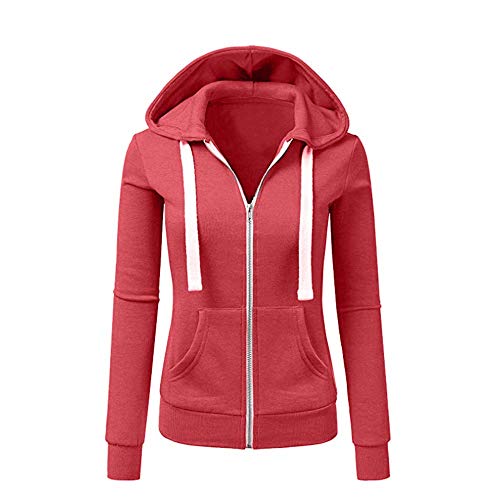 Newbestyle Jacke Damen Sweatjacke Hoodie Sweatshirtjacke Pullover Oberteile Kapuzenpullover (Reinrot, S) von Newbestyle