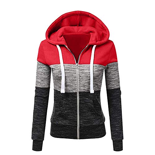 Newbestyle Jacke Damen Sweatjacke Hoodie Sweatshirtjacke Pullover Oberteile Kapuzenpullover (Reinrot grau, L) von Newbestyle