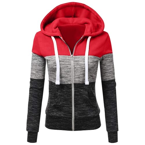 Newbestyle Jacke Damen Sweatjacke Hoodie Sweatshirtjacke Pullover Oberteile Kapuzenpullover (Reinrot grau, XXL) von Newbestyle