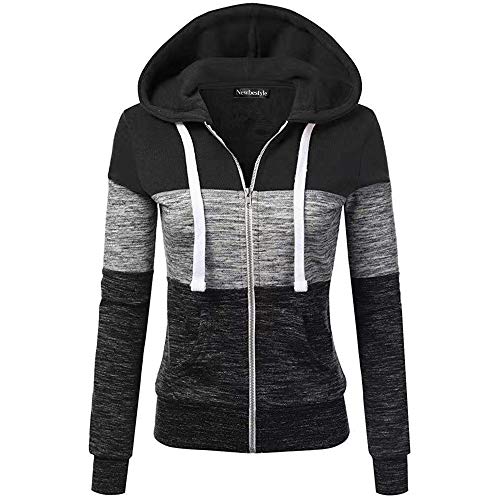 Newbestyle Jacke Damen Sweatjacke Hoodie Sweatshirtjacke Pullover Oberteile Kapuzenpullover (Schwarz-Grau, Medium) von Newbestyle