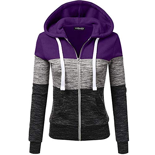 Newbestyle Jacke Damen Sweatjacke Hoodie Sweatshirtjacke Pullover Oberteile Kapuzenpullover (Violett-Grau, Medium) von Newbestyle