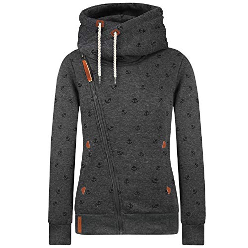 Newbestyle Jacke Damen Sweatjacke Vicky Zip Hoodie Pulli Oberteile Damen Kapuzenpullover Pullover mit Kapuze und Kordel(Dunkelgrau Gedruckt,XS) von Newbestyle