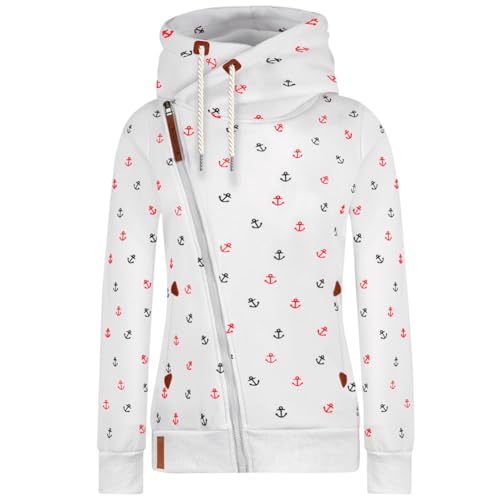 Newbestyle Jacke Damen Sweatjacke Vicky Zip Hoodie Pulli Oberteile Damen Kapuzenpullover Pullover mit Kapuze und Kordel(Weiß Gedruckt,XL) von Newbestyle