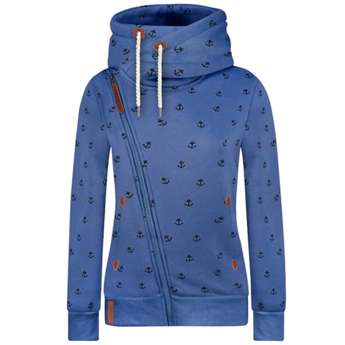 Newbestyle Jacke Damen Sweatjacke Vicky Zip Hoodie Pulli Oberteile Damen Kapuzenpullover Pullover mit Kapuze und Kordel,Blue,2XL von Newbestyle
