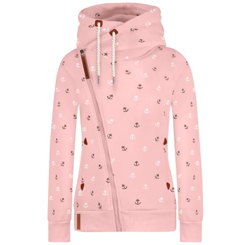 Newbestyle Jacke Damen Sweatjacke Vicky Zip Hoodie Pulli Oberteile Damen Kapuzenpullover Pullover mit Kapuze und Kordel,pink,L von Newbestyle