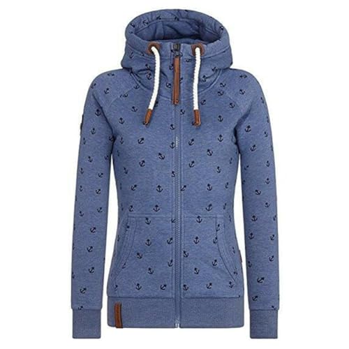 Newbestyle Langarm-Kapuzenjacke Damen Hoodie Sweater Kapuzenjacke Tops Kapuzenpullover Pullover mit Reißverschluss, blau, 50 von Newbestyle