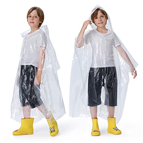 Newbyinn Regenponcho Regencape Durchsichtig 4-Pack für Kinder Regen Poncho mit Kordelzug Kapuze von Newbyinn
