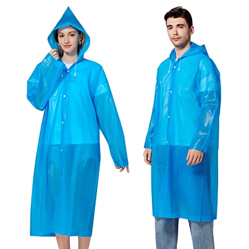 Regenponcho 2er Pack EVA Regencape Regenmäntel für Erwachsene und Kinder, Regenmäntel mit Kapuze für Frauen, Männer Blau von Newbyinn