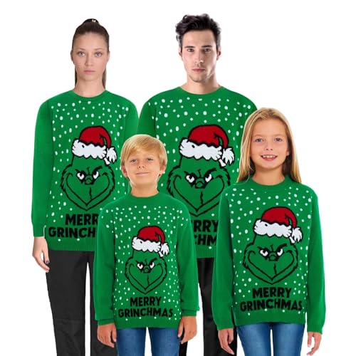New Camp Ltd Weihnachtspullover – Uni 100% Acryl Grinch Festlicher Strickpullover mit Rundhalsausschnitt für Familie – Weich & Gemütlich Grobstrick Passendes Urlaubs-Outfit für Männer, Frauen & von Newcamp LTD