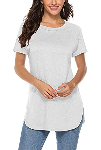 Newchoice Damen Casual Fledermaus Langarm T-Shirt Rundhals Basic Lose Tunika Tops - Weiß - Small von Newchoice