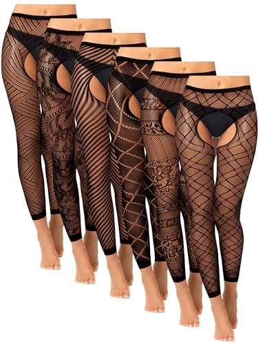 Newcotte 6 Paar Netzstrümpfe für Damen, schwarz, fußlos, Oberschenkelhohe Strümpfe, Übergröße, Spitze, Netz, Oberschenkelhohe Strumpfhosen (elegantes Schwarz), Schwarz, Einheitsgr��e von Newcotte