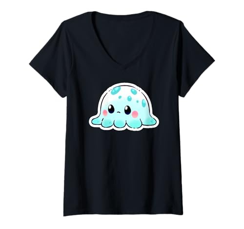 Damen Kawaii Jelly Blob Süßes Meerestier Azurea Seafrost T-Shirt mit V-Ausschnitt Damen Kawaii Jelly Blob Süßes Meerestier Azurea Seafrost T-Shirt mit V-Ausschnitt von Newdlebobs