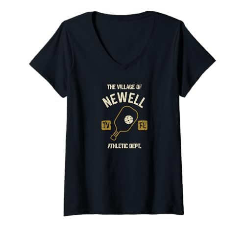 Damen Das Dorf Newell Pickleball Distressed Design T-Shirt mit V-Ausschnitt Damen Das Dorf Newell Pickleball Distressed Design T-Shirt mit V-Ausschnitt von Newell TV FL USA Designs and Souvenirs