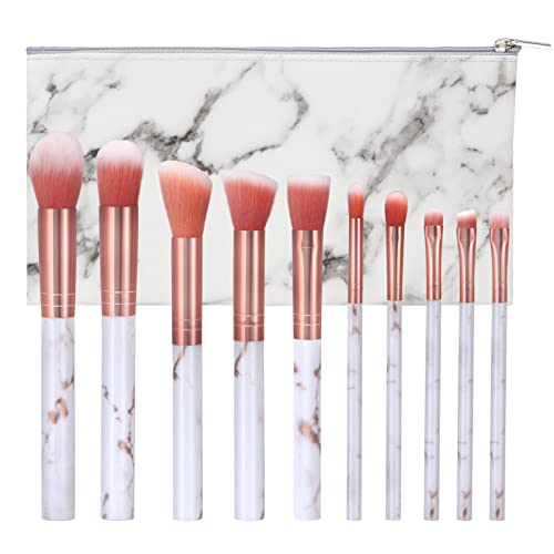 Make-up Pinsel Sets Professionelle Marmor Pinselsets Tragbare Kosmetik Bürste für Grundierung, Lidschatten, Rouge, Concealer mit Marmor Kosmetiktasche 10 Stück (Rosa) von Newellsail