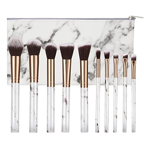 Make-up Pinsel Sets Professionelle Marmor Pinselsets Tragbare Kosmetik Bürste für Grundierung, Lidschatten, Rouge, Concealer mit Marmor Kosmetiktasche 10 Stück (Weiß) von Newellsail