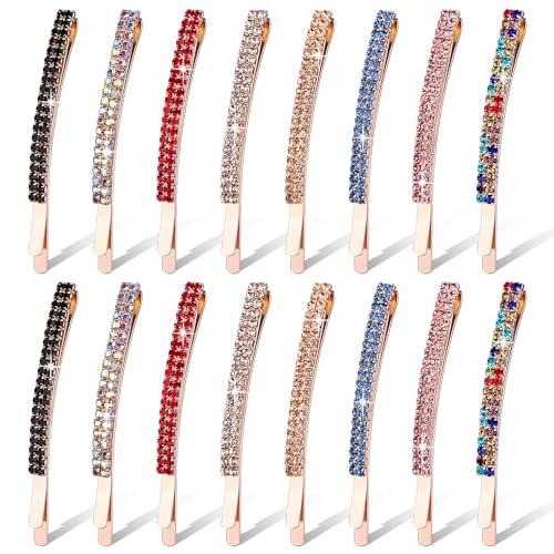 Newellsail Kristall Haarnadeln Zweireihige Strass Haarspange Metall Haar Klammer Haarschmuck Haarklammern für Frauen Mädchen 8 Farben 16 Stück von Newellsail