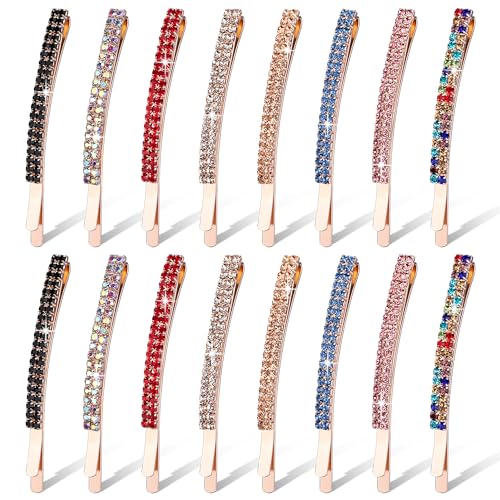 Newellsail Kristall Haarnadeln Zweireihige Strass Haarspange Metall Haar Klammer Haarschmuck Haarklammern für Frauen Mädchen 8 Farben 16 Stück von Newellsail