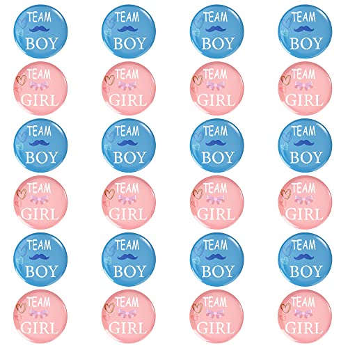 Geschlecht Offenbar Button Team Boy und Team Girl Pin Abzeichen Rund Pinback Knopf Pins für Baby Shower Party Dekoration Zubehör 24 Stück (Blau und Rosa) von Newellsail