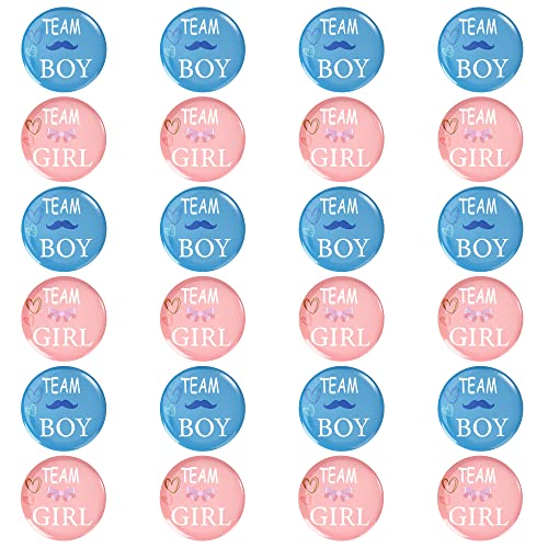 Geschlecht Offenbar Button Team Boy und Team Girl Pin Abzeichen Rund Pinback Knopf Pins für Baby Shower Party Dekoration Zubehör 24 Stück (Blau und Rosa) von Newellsail