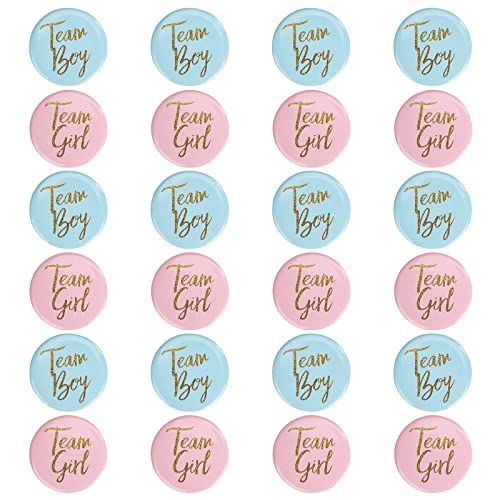 Geschlecht Offenbar Button Team Boy und Team Girl Pin Abzeichen Rund Pinback Knopf Pins für Baby Shower Party Dekoration Zubehör 24 Stück (Blau und Rosa) von Newellsail