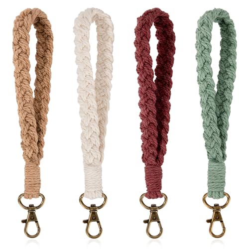 Newellsail Boho-Makramee Schlüsselanhänger Handgefertigt Geflochtenes Armband Handgelenk Schlüsselband Damen Handgelenk-Lanyard 4 Stück (4 Farben) von Newellsail