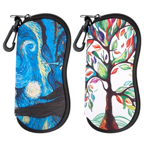 Newellsail Brillenetui Weiche Sonnenbrille Tasche Leicht Neopren-Reißverschluss Brillenetui Tragbare Reise Brillentasche mit Haken 2 Stück (Bedruckte) von Newellsail