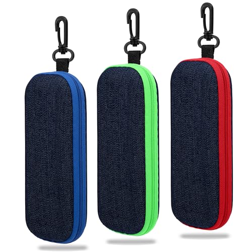Newellsail Brillenetuis aus Denim-Stoff Mode Harte Brillenetui Tragbare Reise-Brillentasche mit Reißverschluss 3 Stück von Newellsail
