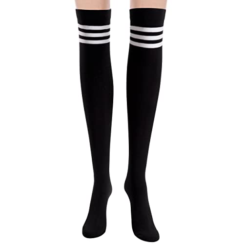 Newellsail Kniestrümpfe Damen Overknees Strümpfe Lange Oberschenkelhohe Socken Streifen Stiefelstrümpfe Elastisch Overknee-Socken 1 Paar (Schwarz) von Newellsail