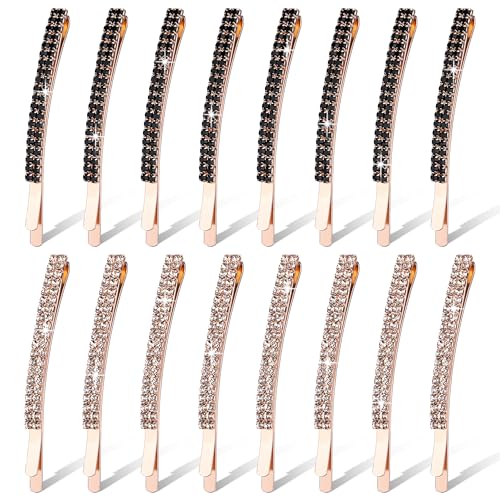 Newellsail Kristall Haarnadeln Zweireihige Strass Haarspange Metall Haar Klammer Haarschmuck Haarklammern für Frauen Mädchen 16 Stück (Weiß und Schwarz) von Newellsail