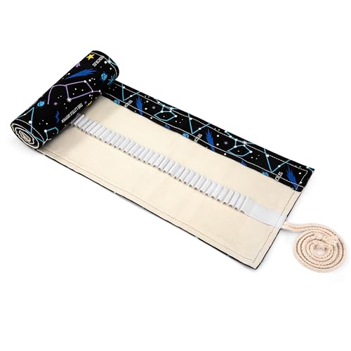 Newellsail Stifterolle 72 Löcher Leinwand Rollmäppchen Tragbar Buntstifte Wrap Federmäppchen für Studenten, Künstler, Maler (Nachthimmel-Stil) von Newellsail