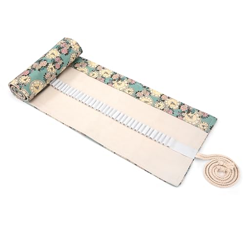 Newellsail Stifterolle 72 Löcher Leinwand Rollmäppchen Tragbar Buntstifte Wrap Federmäppchen für Studenten, Künstler, Maler (Uhr-Stil) von Newellsail