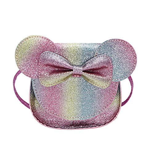 Kleine Mädchen Mini Crossbody Umhängetasche Münzbörse Handtasche mit niedlicher Maus Ohr Schleife, Eine glänzende glitzernde Tasche, Einheitsgröße von Newfancy