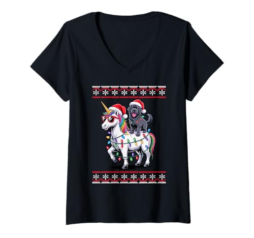 Damen Christmas Newfoundland Dog Unicorn Sunglasses Newfie T-Shirt mit V-Ausschnitt Damen Christmas Newfoundland Dog Unicorn Sunglasses Newfie T-Shirt mit V-Ausschnitt von Newfoundland Dog Lover Gifts