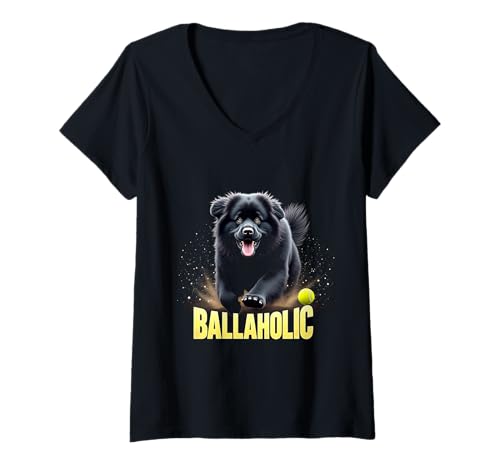 Damen Lustiger Ballaholischer Neufundländer Hund jagt Newfie Ball T-Shirt mit V-Ausschnitt Damen Lustiger Ballaholischer Neufundländer Hund jagt Newfie Ball T-Shirt mit V-Ausschnitt von Newfoundland Fun Designs