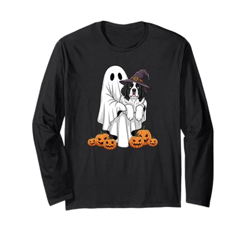 Lustiger Geist Neufundländer Kürbis Halloween Kinder Herren Damen Langarmshirt von Newfoundland Lovers Halloween Outfits for Boy Girl