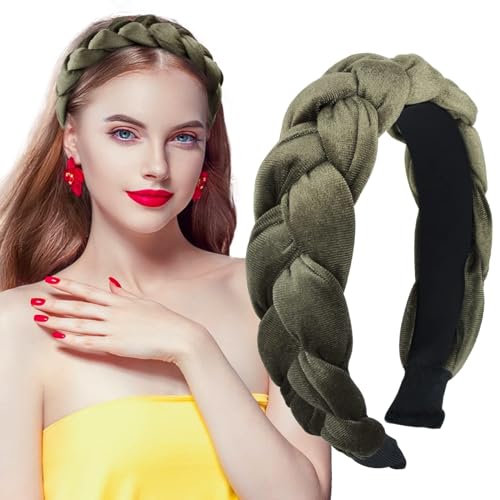 Samt Haarreif Geflochten Stirnband Breit Haarband Vintage Gepolsterte Haarreifen Rockabilly Mode Haarschmuck Kopfband für Damen und Mädchen Grün von Newhope
