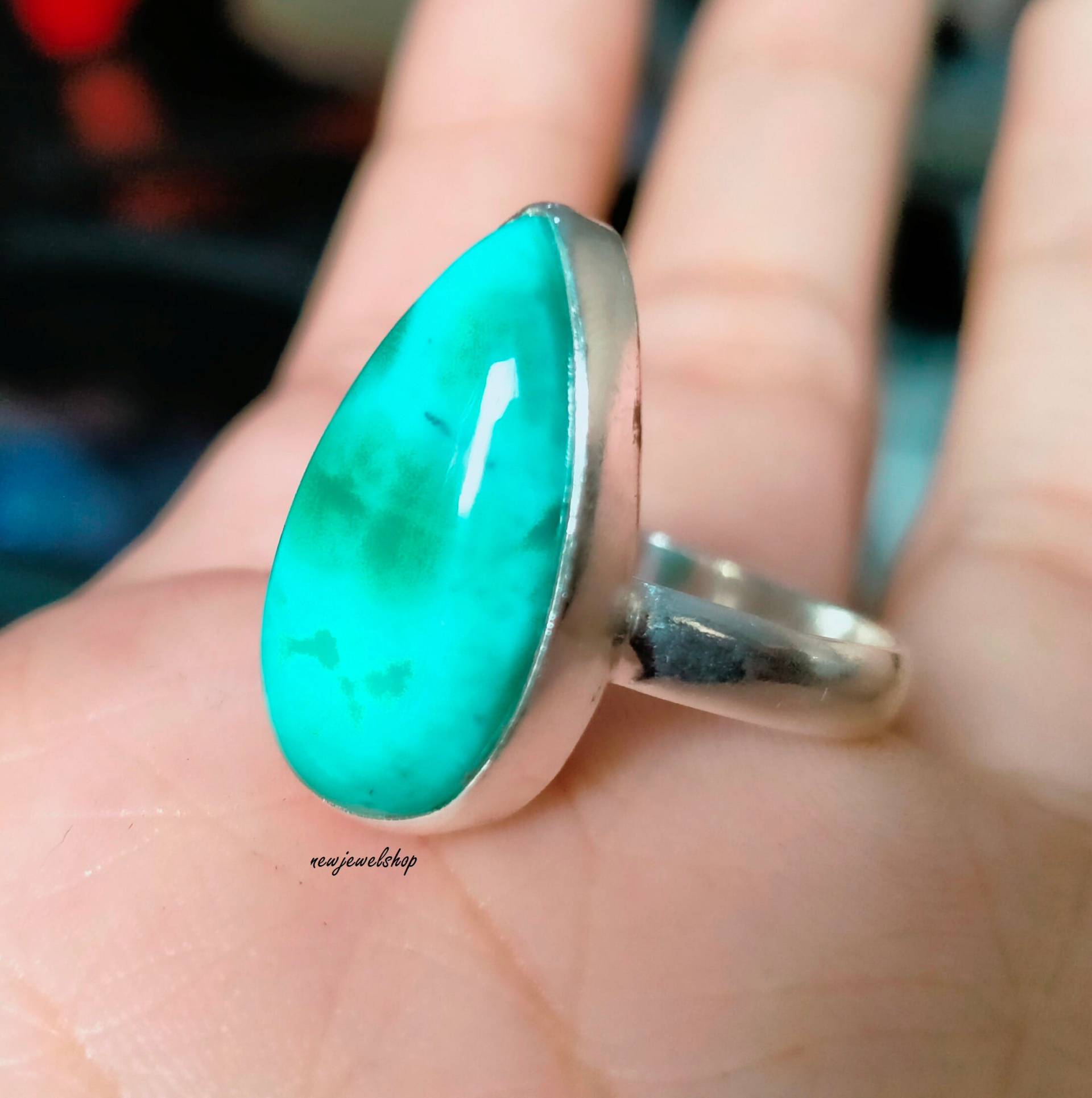 Larimar Ring, Silber Bandring, 925 Sterling Silber, Edelstein Designer Antiker Jahrestag Frauen Geschenk Für Sie von Newjewelshop