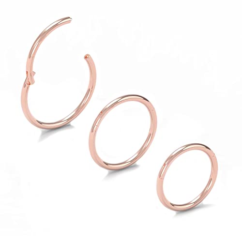 NewkeepsR Stahl 3 Stck-0,8mm Dicke Roségold Eloxiert Klappbare Clicker-Nasenbügelringe,316L Nahtlose Segmentohrringe Piercing-8/9/10mm von NewkeepsR